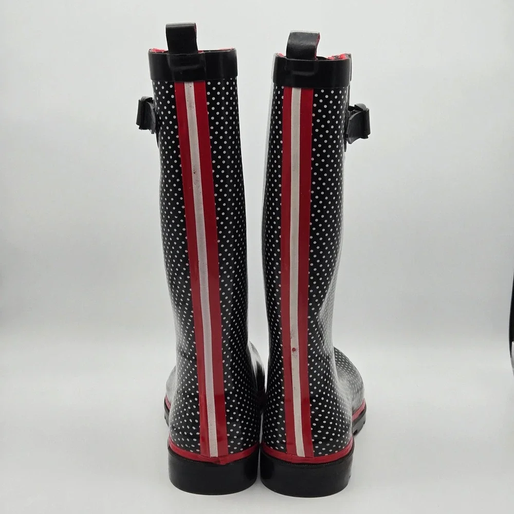 Capelli New York Rain Boots Women 10 Black Polka Dot Waterproof Rockabilly